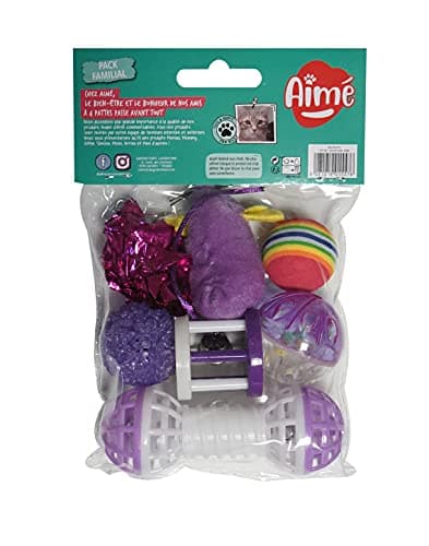 Aimé | Lot de 7 Jouets pour Chat | Jouets pour Chat Intérieur et Extérieur | Jeux pour Chat Variés et Amusants | Facile à Ranger et à Transporter | Convient à tous les Chats