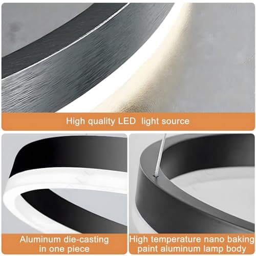 YYUTLUO Lustre LED Moderne DIY Cercle | 1 Noire Anneaux :60cm=29W| Éclairage Suspendu LED Métal+Acrylique Télécommande Intensité Variable 2,13G Lampe Suspendue Plafond Ronde Salon Chambre Coucher