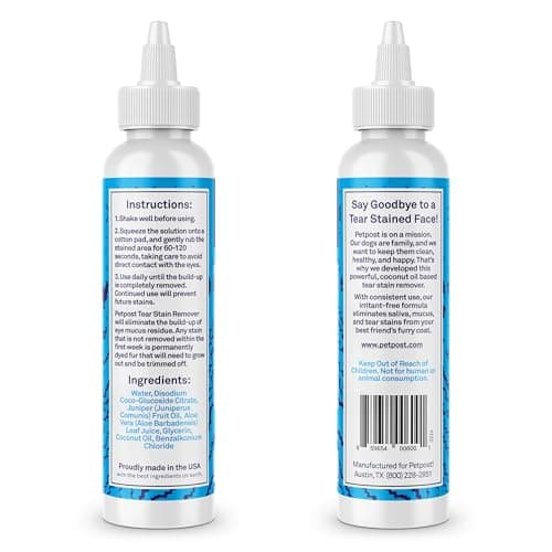 Petpost | Détachant Anti-Larmes pour Chiens - Meilleur Traitement oculaire pour Fourrure Blanche -Parfait pour Les Maltais, Shih Tzu, Chihuahuas - sans Produits Chimiques et Eau de Javel - 8 Oz.