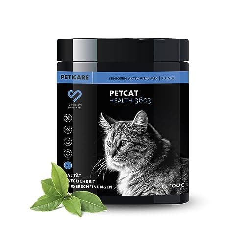 Peticare Senior Actif Vital Mix Poudre pour Chats âgés | Complément Alimentaire Naturel avec Moule Verte, MSM, Curcuma | stimule immunitaire & en Cas de carences | petCat Health 3603 (100 g)