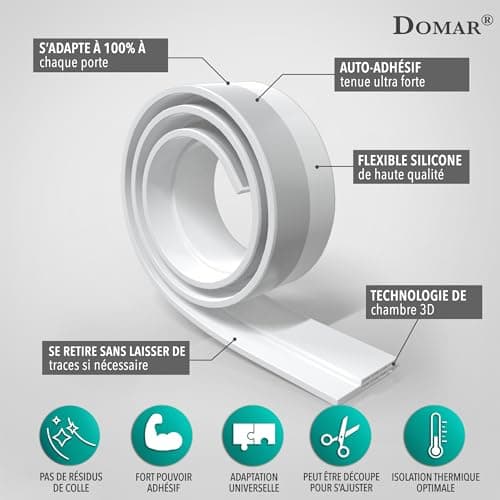 Domar- Bas de porte isolant 100cm Blanc - isolation porte Adhésif extra fort - Boudin de porte isolant froid maximale - Bas de porte anti bruit