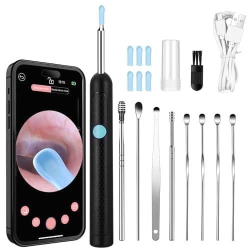 Otoscope Oreille, Nettoyeur Oreilles Adulte les avec Lentille 3.5mm et 6 LED, Miroir Auriculaire 360° Grand Angle Ear Cleaner pour iOS, Android et iPad