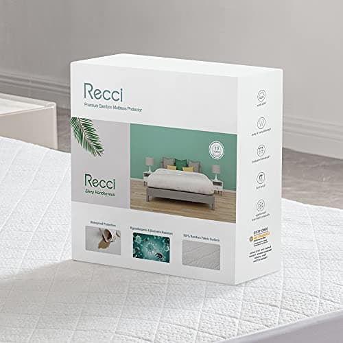 RECCI Protège Matelas 160 x 200 cm - 100% Fibre de Bambou, Ultra Doux, Hautement Respirant, Hypoallergénique, Silencieux, Drap Housse, Protège Matelas Imperméable, Couvre Matelas 160 x 200