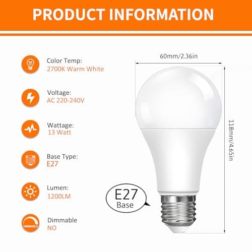 Ampoule LED E27 13W Blanc Chaud 2700K, Équivalent 100W Incandescence, Ampoules LED A60 Culot Edison à vis, 1200LM, Économie d'Énergie, AC 220V-240V, Non Dimmable, Lot de 3
