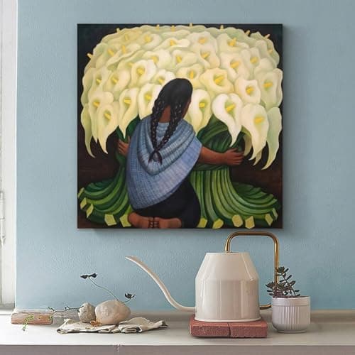 DryNda Diego Rivera Poster esthétique sur toile pour chambre de fille et de fleurs 60 x 60 cm