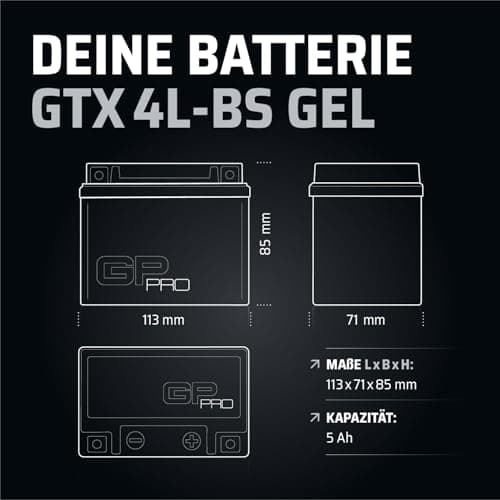 GP-PRO GTX4L-BS 12V 5Ah GEL Batterie de démarrage (semblable à YTX5L-BS / YTX4L-BS) (Sans entretien / Scellé) Scooter Accumulateur