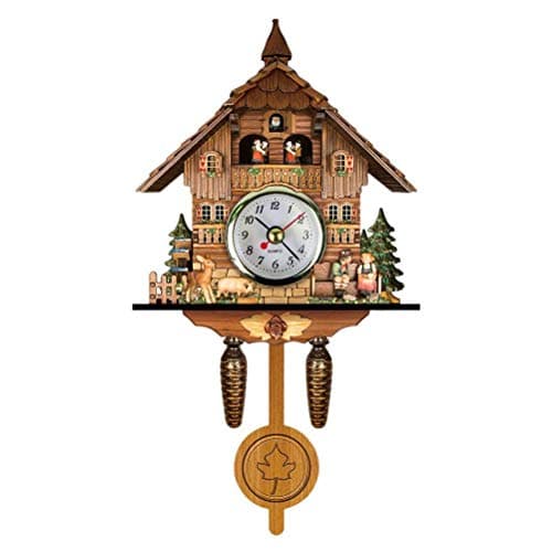 Mrisata Horloge à Coucou en Bois Traditionnelle avec Pendule en Bois Antique, Grande Horloge Murale Vintage pour Salon, Maison, Cuisine,Coucou d'oiseaux à l'heure,Pendule à Coucou de la Forêt