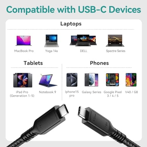 ConnBull Cable Thunderbolt 4 Cable 40Gbps, [2-Pack 1m] Câble High Speed USB C Supporte 240W/ 8K@60Hz pour Thunderbolt 3/USB4, iPhone 15 Pro, Macbook, iPad Pro, iMac