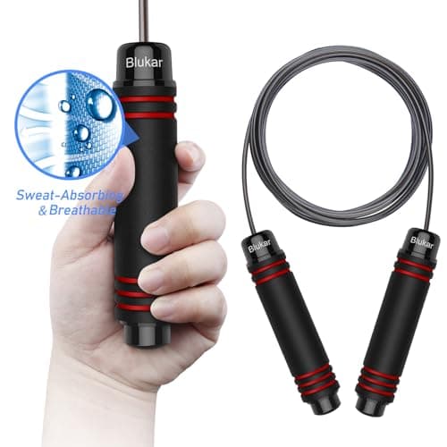 Blukar Corde à Sauter, Speed Jump Rope Réglable pour Hommes & Femmes, Roulements à Billes en Acier, Poignées Antidérapantes en Mousse, Câble en Acier pour Fitness, Crossfit, Sport, Boxe, GYM