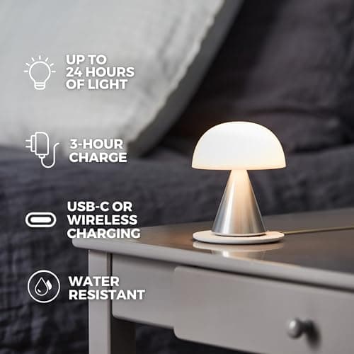 Lexon MINA M Lampe Champignon LED sans fil rechargeable, lampe à poser avec 9 couleurs de lumière et variateur d'intensité, jusqu'à 24h d'autonomie - Rouge Sombre
