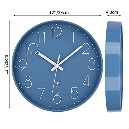 VIVILINEN Horloge Murale Radio Pilotée Silencieuse 30cm sans tic-tac Pendule Murale pour Chambre Cuisine Salon Changement d'heure Automatique avec Mecanisme Radio
