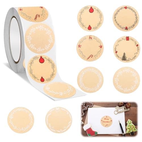 500 Pcs Etiquette Autocollantes Noel,Gommettes Noël,Merry Christmas Etiquette joyeux noel,Vacances Cadeau Autocollants d'enveloppe,Autocollant papier kraft pour DIY Cadeaux Enveloppes (B)