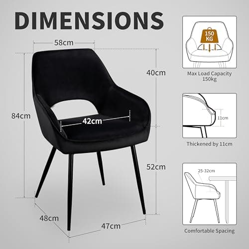 STOOLINK Chaise de Salle à Manger Lot de 2, Chaise Salle à Manger Design Moderne, Chaise de Salle en Velours, Chaise de Cuisine Rembourrée avec Dossier Découpé pour Cuisine, Salon - Noir