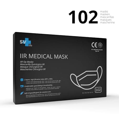 102 pcs Masque Chirurgical IIR usage Médical | Approuvé CE, 3 couches (BFE>99%), Protection Certifiée | Jetable - non Réutilisable, Confortable, taille Adulte, Couleur Noir