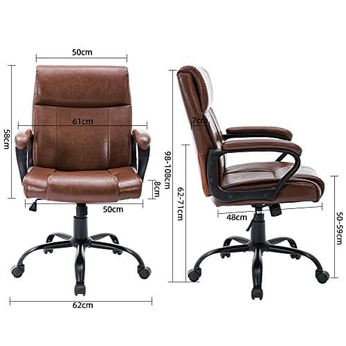 AISALL Chaise de Bureau, Chaise Ergonomique Bureau, Chaise d'ordinateur Rétro, Hauteur Réglable, Chaise Pivotante en Cuir de PU avec Fonction d'accoudoir Pivotant (Marron)
