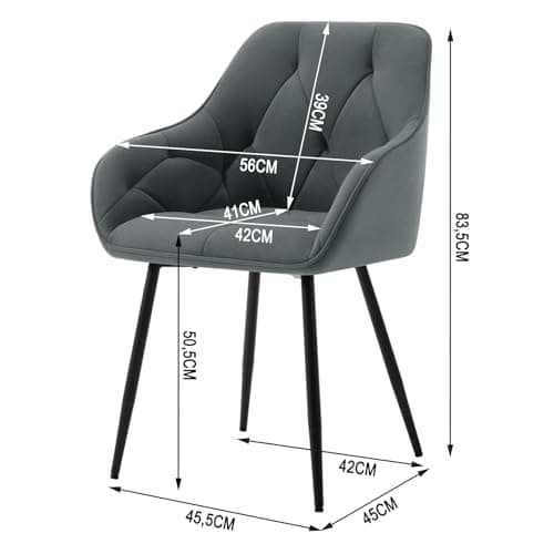WOLTU Lot de 4 Chaises de Salle à Manger, Chaises de Cuisine Rembourrées avec Dossier, Accoudoirs, Pieds en Métal, pour Salon, Bureau, Coiffeuse, en Velours, Gris foncé, EZS02dgr-4