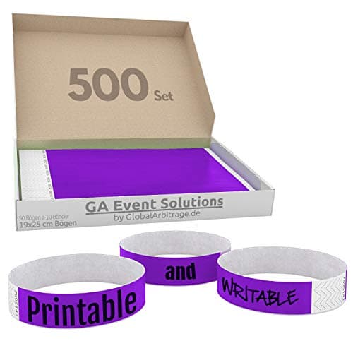 Bracelets d’admission GA Event Solutions en Tyvek, 500 pièces, violet