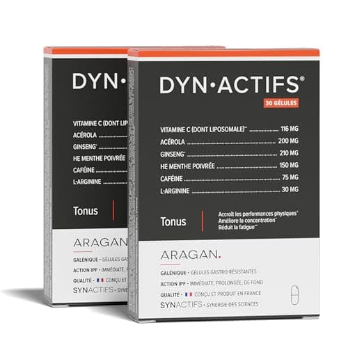ARAGAN - Synactifs Lot de 2 Dynactifs - Complément Alimentaire Anti-Fatigue - Ginseng, Acérola, Caféine, Vitamine C et Menthe Poivrée - 60 gélules - 1 mois de prise - Fabriqué en France