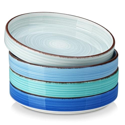 vancasso Série BONITA Lot de 4 Bols à Pâtes en Grès, Assiettes Creuses 1000ml, Assiettes à Pates, Grands Saladiers pour Lave-vaisselle et Micro-ondes, Bleu