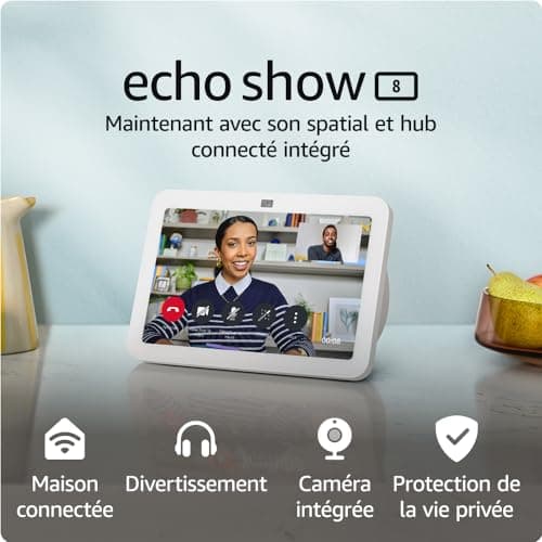 Echo Show 8 (Nouvelle génération) | Écran tactile HD connecté avec son spatial, hub connecté intégré et Alexa | Blanc