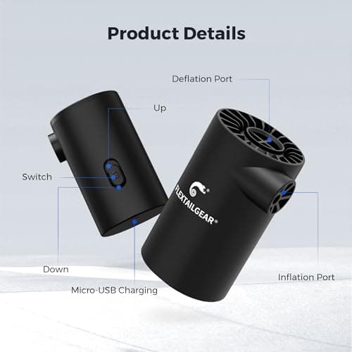 FLEXTAILGEAR Evo Pump, Pompe électrique Portable 4500Pa, Pompe pour Matelas pneumatique 250L/min, Batterie 3800mAh, gonflage et dégonflage pour lit pneumatique