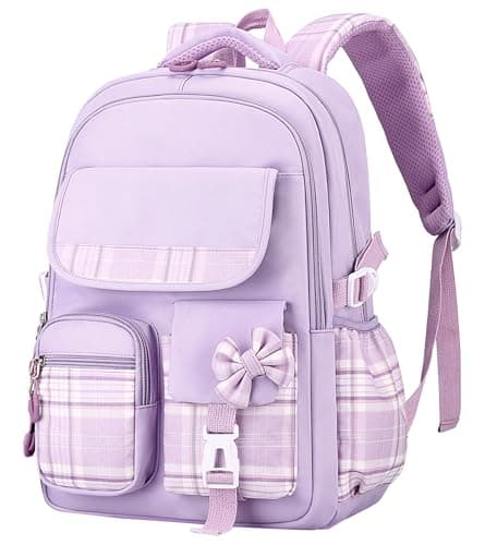 Adigau Sac à Dos Kawaii pour L'école Multipoches Grande Capacité Sacs à Livres Réglable Imperméable Étudiant Cartable Violet
