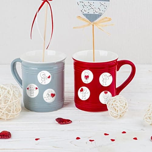 500Pcs Etiquette Autocollante Coeur Rouge Bonhomme Allumette Sticker Adhésif 2,5cm Amour Remerciement Décoration Carte de Voeux Emballage Cadeau Enveloppe pour Saint-Valentin Mariage