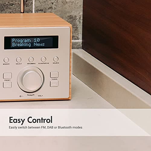 Radio Dab+ FM Bluetooth Bois Secteur - August MB420 Radio numérique Terrestre Dab Plus MP3 Lecteur clé USB, Digital et Analogique - HiFi Filaire Réveil Prise écouteur 3.5mm Ecran Design Scandinave