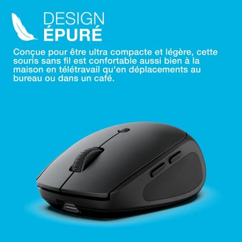 JLAB GO Charge Souris sans Fil Bluetooth, Souris Silencieuse Rechargeable et Ergonomique, Connexion Bluetooth ou Récepteur USB Multi Appareils, Souris pour PC Portable/Ordinateur/Téléphone/Tablette