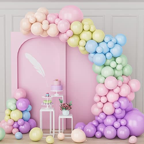 Kit Arche Ballons Pastel, 164 Pièces Macaron Rose Violet Bleu Jaune Vert Orange, Ensemble Guirlandes Ballons, Kit Bricolage Arc En Ciel Pastel Latex Pour Garçon Fille Fête Anniversaires Mariage