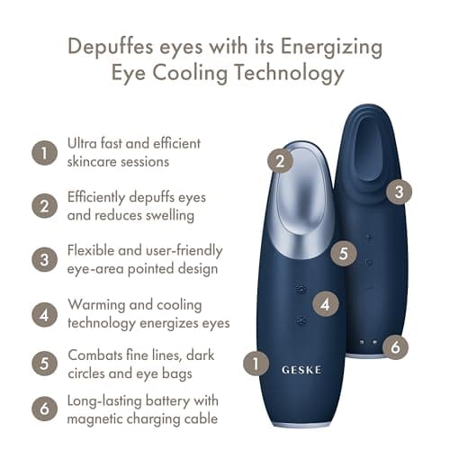 GESKE | SmartAppGuidedTM Warm & Cool Eye Energizer | 6 in 1 | Masseur oculaire | Masseur anti-cernes | Supprimer les poches sous les yeux et les paupières tombantes | Massage électrique des yeux
