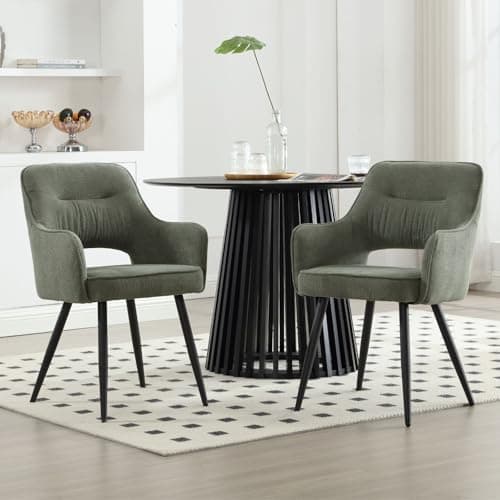 Wahson Chaise de Salle à Manger Classique Lot de 2 Chaise Salle a Manger avec Accoudoirs Chaise de Cuisine Moderne Pied Métal, Fauteuil Salle à Manger pour Restaurant, Vert