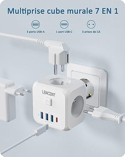 LENCENT Multiprise, 7 en 1 Murale Prise avec Multiple Secteur USB