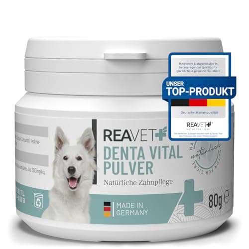 ReaVET DentaVital Soin Dentaire Chien & Chat 80g - détartrant Chien, remède Contre Le tartre Chien, Mauvaise haleine Chien Chat, Contre la Mauvaise haleine chez Le Chien