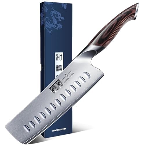 HOSHANHO Couteau de Cuisine Nakiri de 18 cm, Couteaux de Cuisine Japonais AUS-10 en Acier Inoxydable à Haute Teneur en Carbone, Couteau de Chef Tranchant Polyvalent pour Viande et Légumes avec Manche