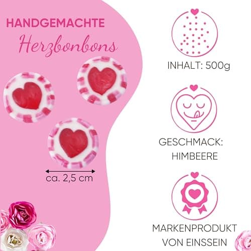 EinsSein Bonbons mariage de coeur rose-rouge-blanc 500g | 140 piéce Dragees coeur | bonbon de décoration de table pour mariage, baptême, anniversaire, communion | cadeaux d'accueil
