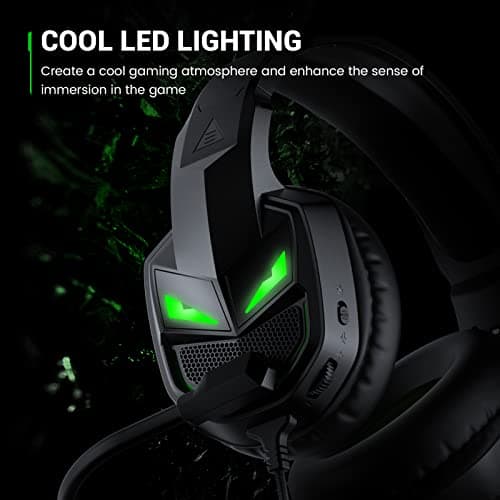 EKSA Fenrir Casque Gaming à Réduction de Bruit avec Micro pour Xbox One PC PS4 PS5 Switch avec Lumière LED, 3D Stéréo Surround Casque Audio pour Prise 3,5MM, Noir Vert