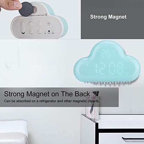 Diyeeni Réveil numérique LED en Forme de Nuage, Alarm Clock Nagnétique avec Température Calendrier Snozee, Horloge de Table Numérique pour Enfants sans Tic-Tac, Convient aux Filles Garçons(Bleu)