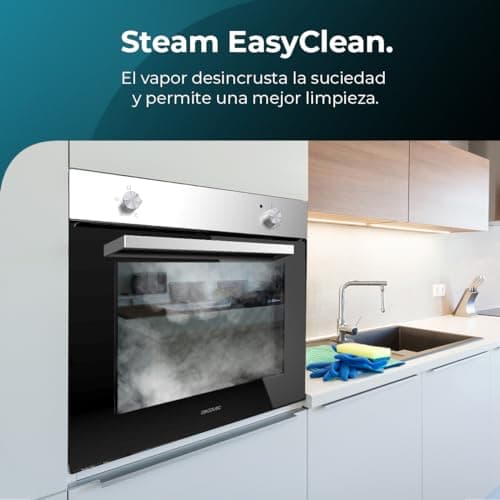 Cecotec Four Encastrable Bolero Hexa C126000 Inox A. 2800 W, capacité de 77 L, 4 fonctions, Steam Assist, Steam EasyClean, Cooling Fan, Triple Vitrage, Classe Énergétique A, Lumière intérieure.