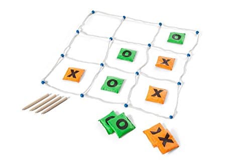 Buitenspeel BS Toys -GA263 -Morphion - Jeux à Lancer pour L' extérieur - Pour Anniversaire D'enfant - Sacs à Lancer Remplis de Sable - 4 Bâtons en Bois - Cadre en Coton -Vert & Orange -70 x 70 cm