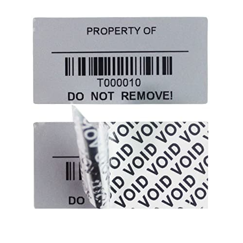 TamperSeals Group - 100 Pièces 2,5 x 5,0 cm Argent Total-Transfért Inviolable par Sécurité Void Stickers, Étiquettes d’actif, et Sceau de Sécurité (Argent mat, code-barres pré-imprimé, étanche)