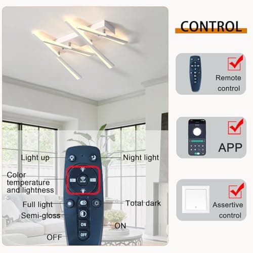 GWYAJTU Plafonnier LED, Luminaire Plafonnier Dimmable 3000K-6000K Moderne, Lustre avec Télécommande APP pour Chambre À Coucher, Salon, Salle À Manger, Bureau-White