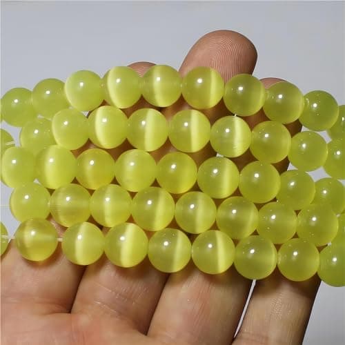 MJDCB 105 pièces Petites Perles Oeil de Chat Jaune Citron 10mm Perles de Cristal Ronde Vrac pour La Fabrication de Bijoux Bracelets Boucles D'oreilles Colliers Accessoires