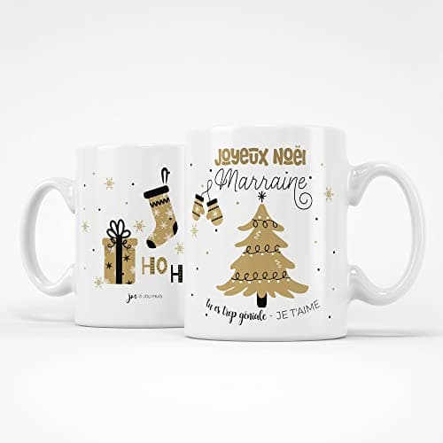 ÉNJA Création Cadeau NOËL - Mug MARRAINE. Marraine/Tasse – Joyeux Noël - Cadeau fêtes de fin d'année personnalisé. Cadeau original. Céramique haute qualité 11oz - 320 ML (MARRAINE)