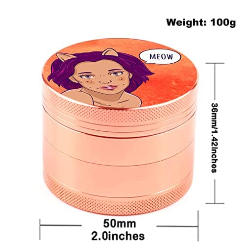 Moulin à épices Impression en couleur, Spespo Herb Moulin Broyeur 2.0"(50mm), Or Rose, Avec Pollen Catcher, Alliage de zinc durable, pour Herbes, Pollen, Fleurs (conception du Cat Woman)