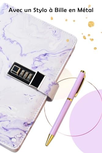 GOORAIFU Journal Intime avec Cadenas pour Filles et Femmes, Carnet Secret A5 en Cuir PU, 240 Pages, Carnet de Notes avec Stylo à Bille en Métal et Coffret Cadeau,violet