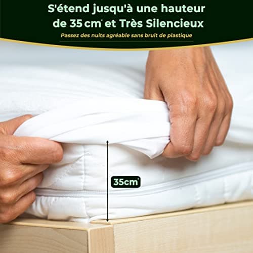 Lot de 2 Protege Matelas 90x190 / 200 cm - Alese Enfant Impermeable Silencieuse - Respirante - 100% Bambou - Hauteur 35-30cm - Naturellement Anti Acarien et Anti Bacterien - Forme Drap Housse