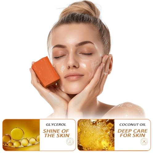 Savon Au Curcuma,Savon à L'acide Kojique,Savon Curcuma Visage,Savon Exfoliant Au Curcuma,Savon Exfoliant Au Curcuma Naturel,Barre de Savon Au Curcuma pour Visage et Corps,Nettoyage en Profondeur,100g