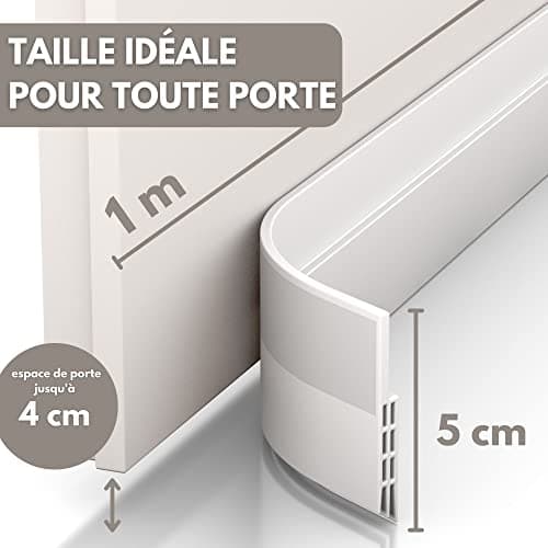 Vellure® Bas de porte anti-courant d'air & étanchéité porte - NOUVEAU bas de porte isolant (rapide à installer), idéal pour l'isolation contre le froid, le bruit & l'humidité (1 x blanc)