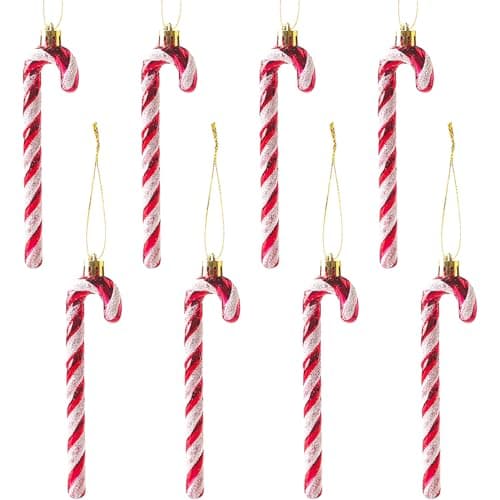 14CM Décoration d'arbre de Noël à Paillettes Pendentif de Canne en Bonbon Rouge 8Pcs Décorations d'arbre de Noël Décoration de Noël en Canne à Sucre Décorations d'arbre de Noël